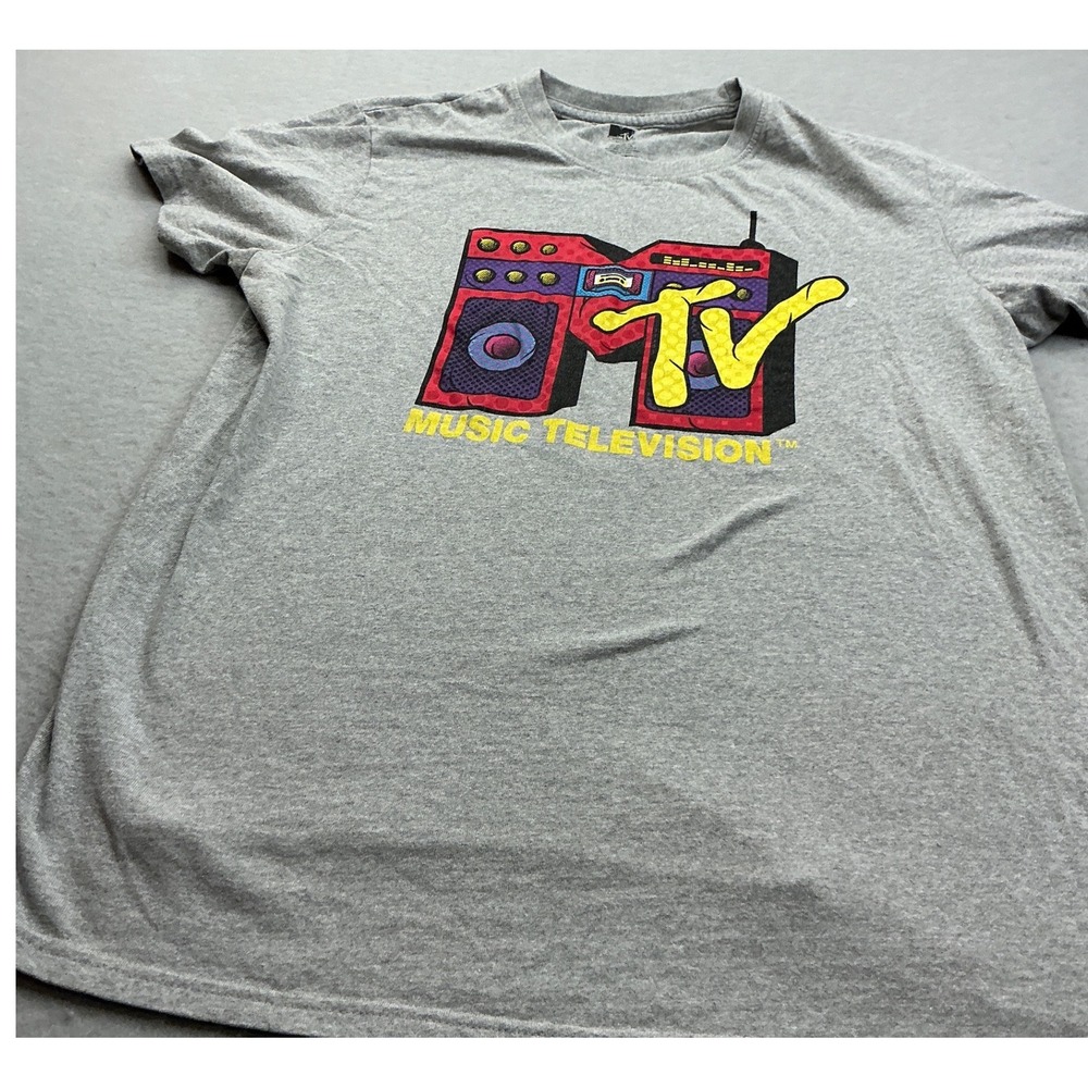 MTV T‎ Shirt Boombox Graphic Grey Cotton Blend Size XL Retro Music Television
